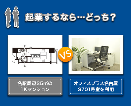 起業するなら･･･どっち？ 名駅周辺25㎡の1Kマンション VS オフィスプラス名古屋S701号室を利用